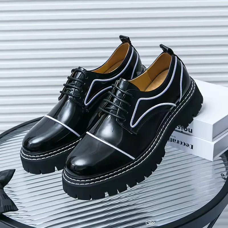 Leather shoes men office casual high platform leather shoes patent male harajuku streetwear korean vintage wedding shoe