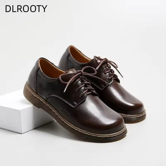 Women Loafers Shoes Genuine Leather Thick Heels Student Shoes Female British Style Lady Oxford Shoes Footwear