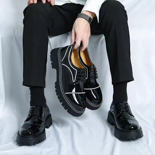 Leather shoes men office casual high platform leather shoes patent male harajuku streetwear korean vintage wedding shoe